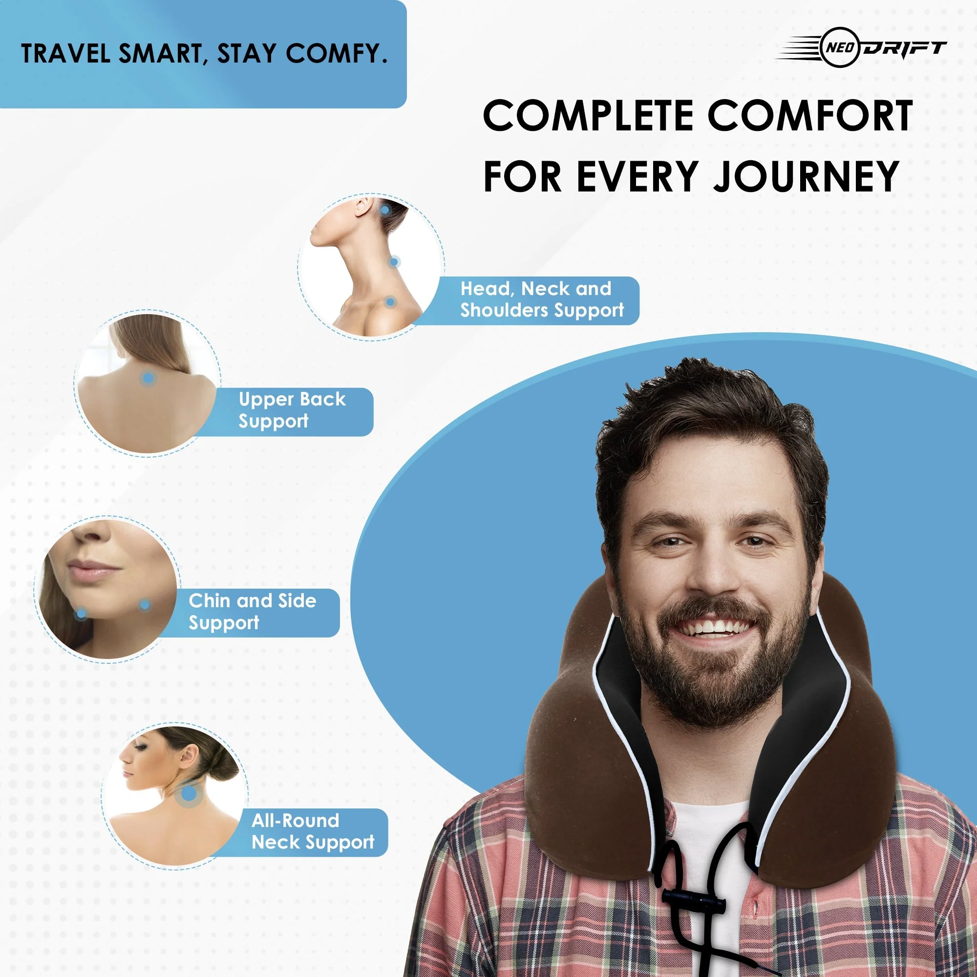 Neodrift Travel Pillow Cushions for Comfortable Sleep & Neck Support (Car, Plane) - Image 100