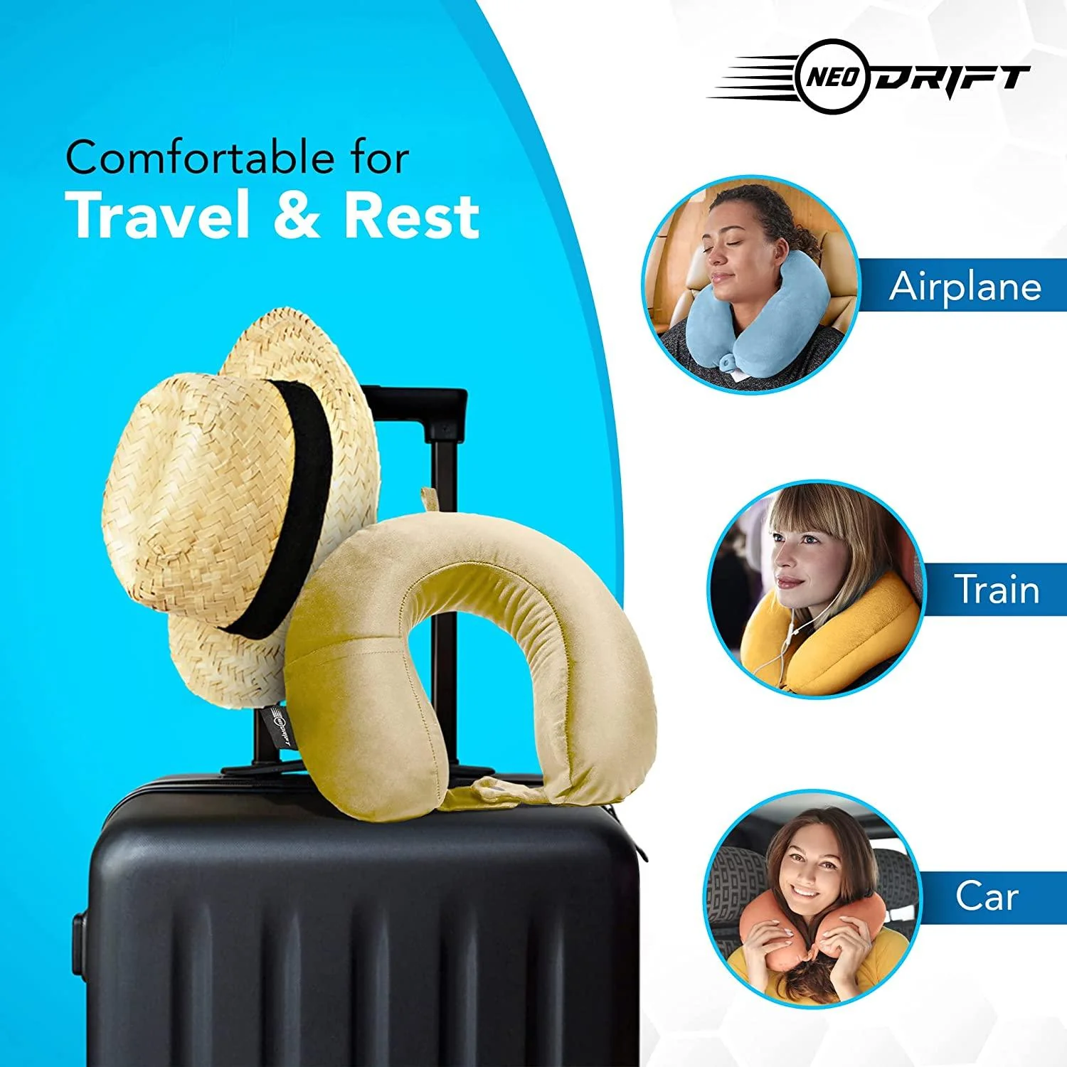Neodrift Travel Pillow Cushions for Comfortable Sleep & Neck Support (Car, Plane) - Image 12