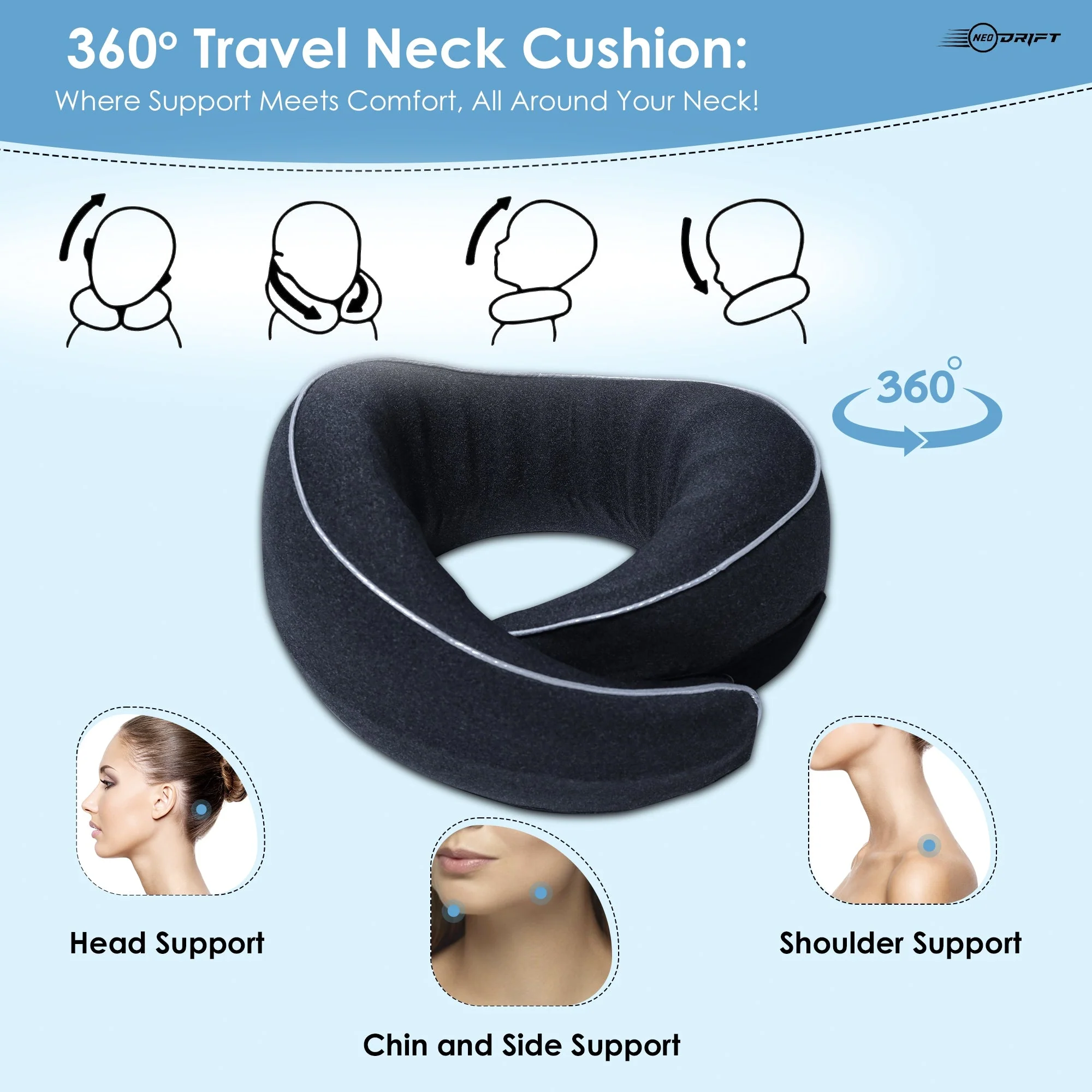 Neodrift Travel Pillow Cushions for Comfortable Sleep & Neck Support (Car, Plane) - Image 81