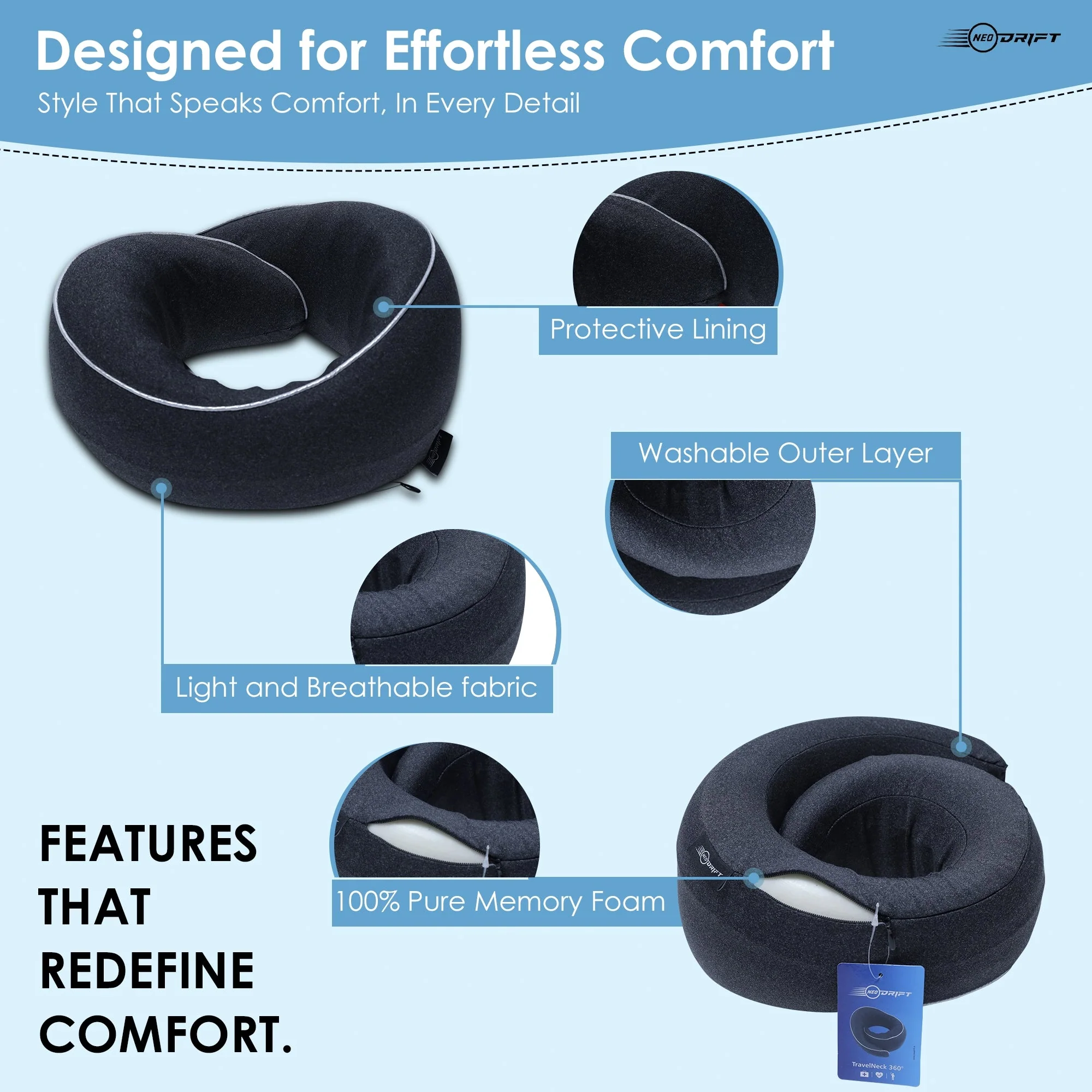 Neodrift Travel Pillow Cushions for Comfortable Sleep & Neck Support (Car, Plane) - Image 83