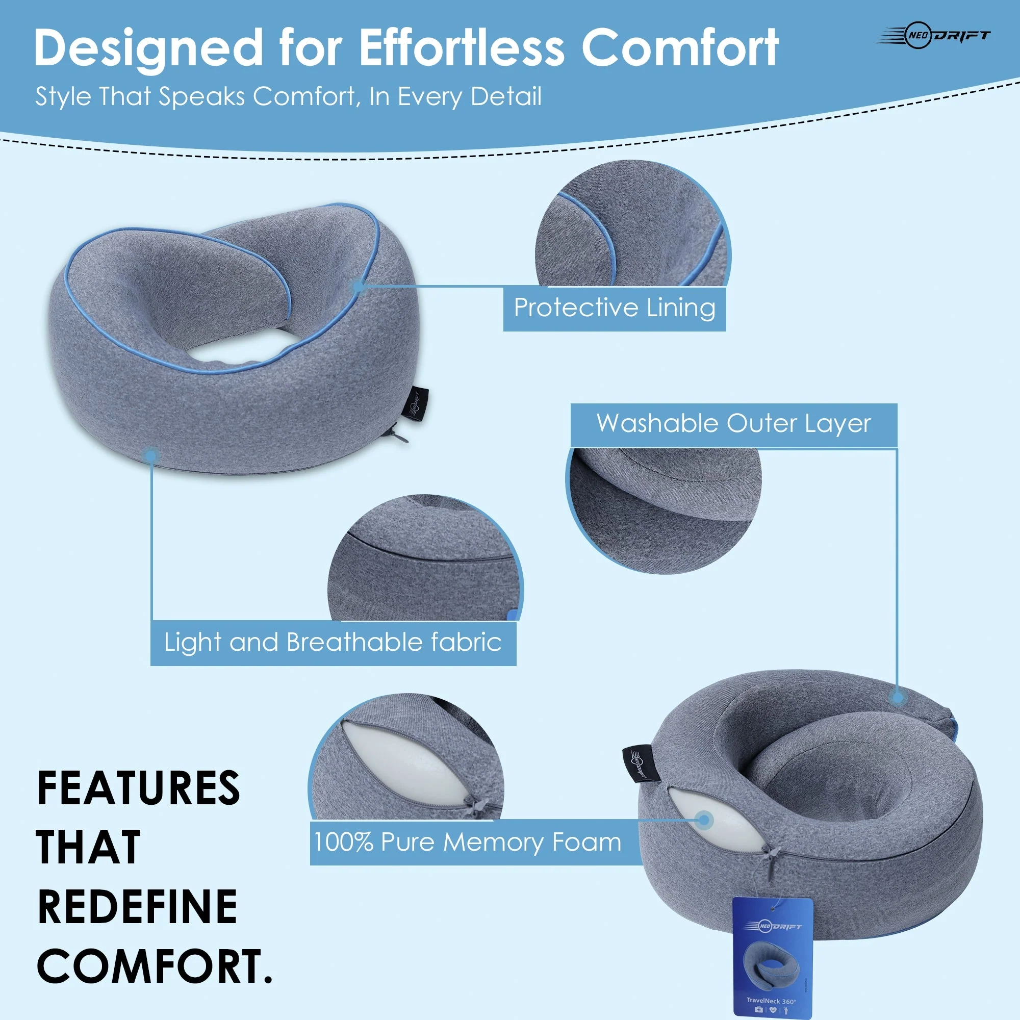 Neodrift Travel Pillow Cushions for Comfortable Sleep & Neck Support (Car, Plane) - Image 87
