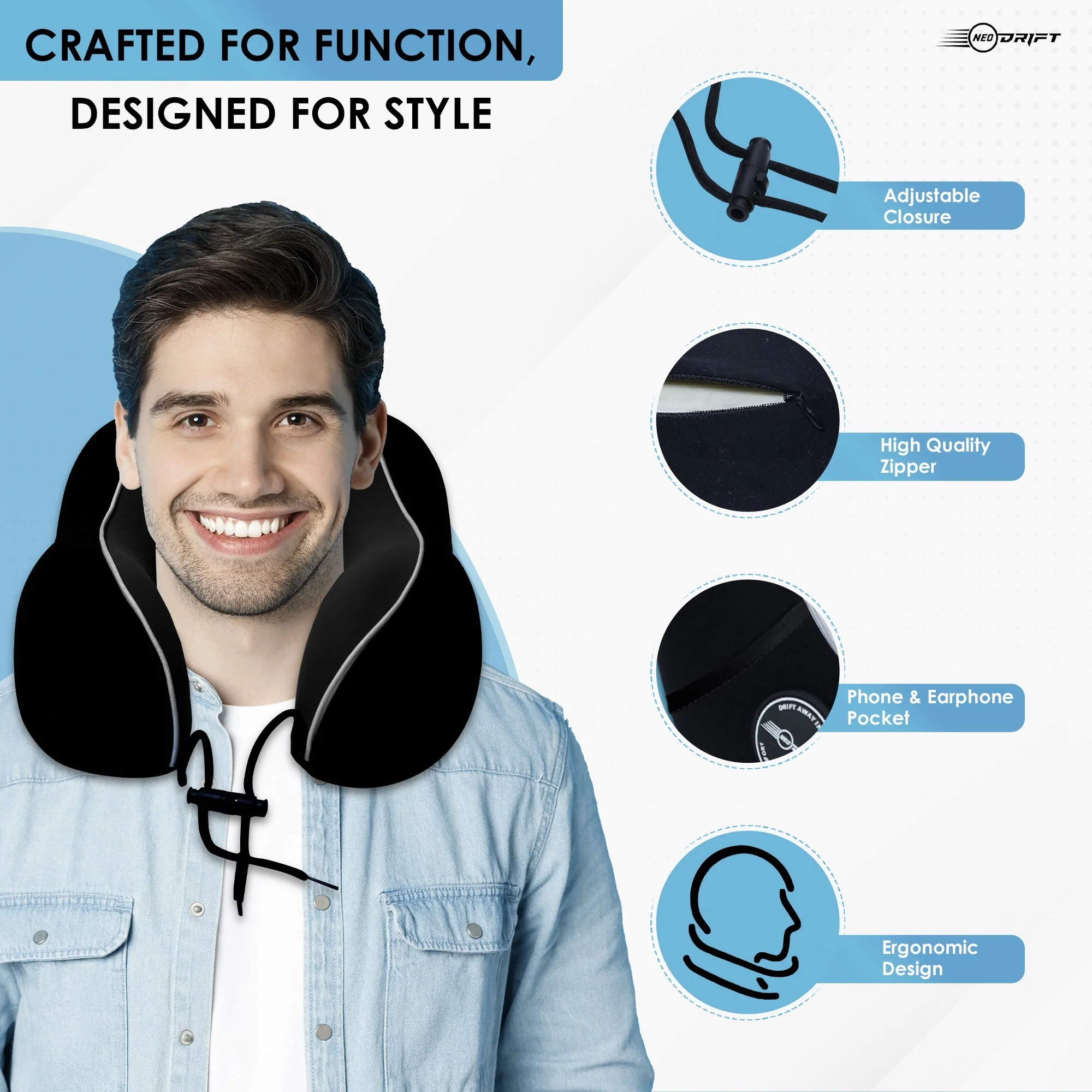 Neodrift Travel Pillow Cushions for Comfortable Sleep & Neck Support (Car, Plane) - Image 91
