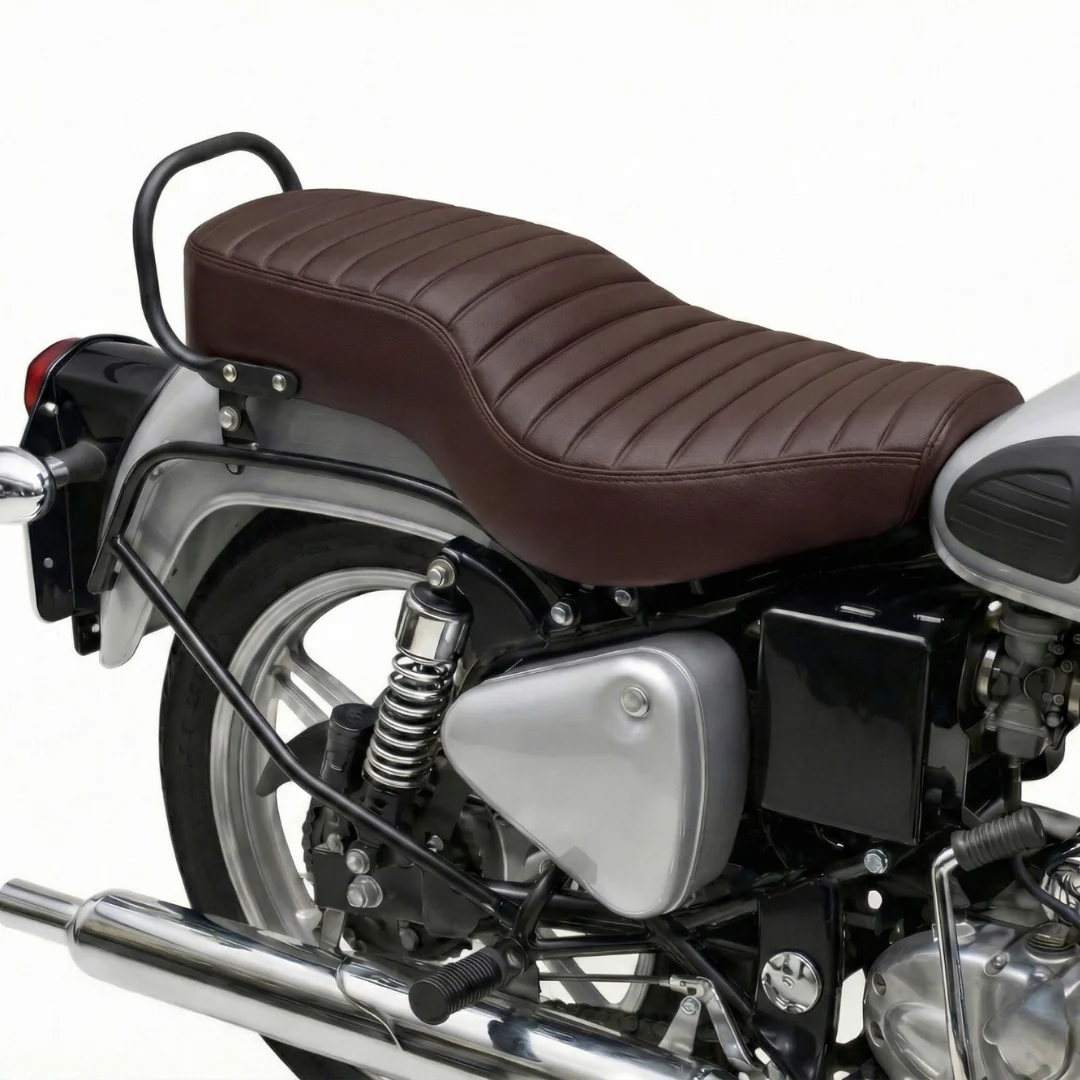Neodrift Bike Seat Cover For Royal Enfield | Anti-Slip & Shock-Absorbing Design | Water-Resistant | Strip Cushioning | Easy Fit | Saka Art Leather - Image 13