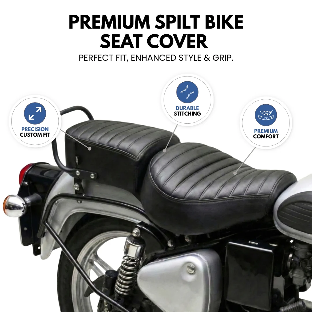 Neodrift Bike Seat Cover For Royal Enfield | Anti-Slip & Shock-Absorbing Design | Water-Resistant | Strip Cushioning | Easy Fit | Saka Art Leather - Image 8