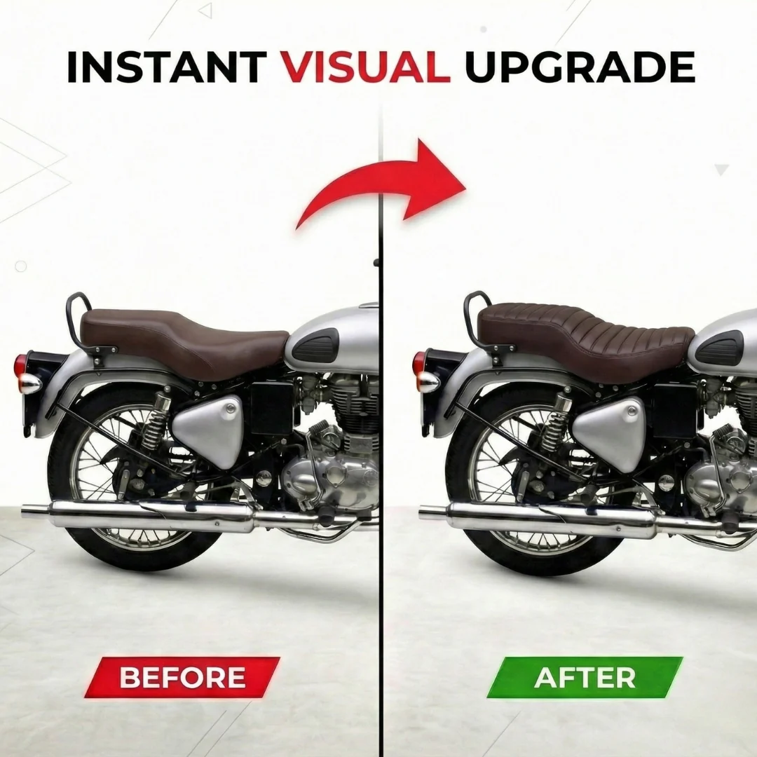 Neodrift Bike Seat Cover for Royal Enfield Hunter 350/650 | Anti-Slip & Shock-Absorbing Design | Water-Resistant | Strip Cushioning | Easy Fit | Saka Art Leather - Image 4