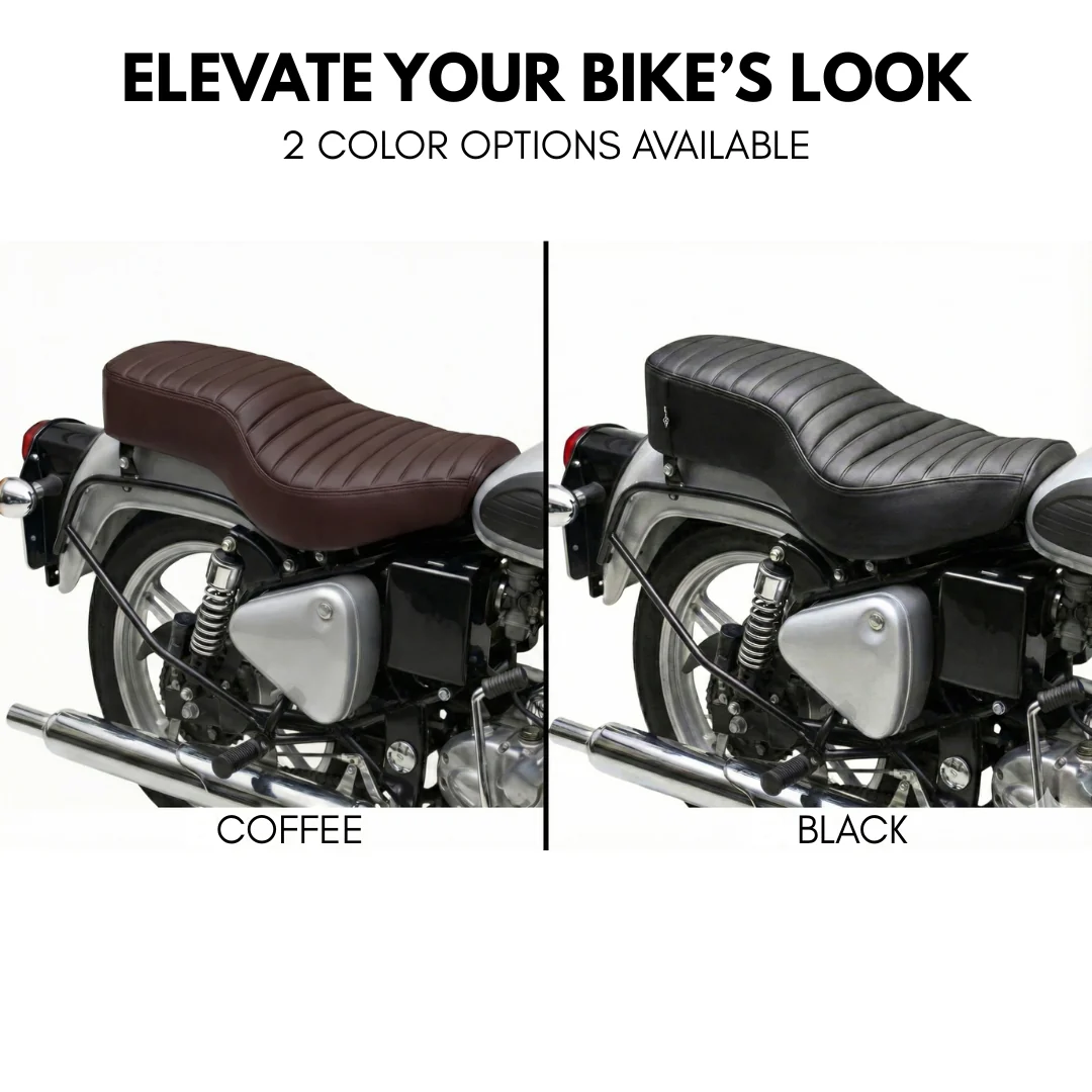 Neodrift Bike Seat Cover for Royal Enfield Bullet 350/360 | Anti-Slip & Shock-Absorbing Design | Water-Resistant | Strip Cushioning | Easy Fit | Saka Art Leather - Image 3