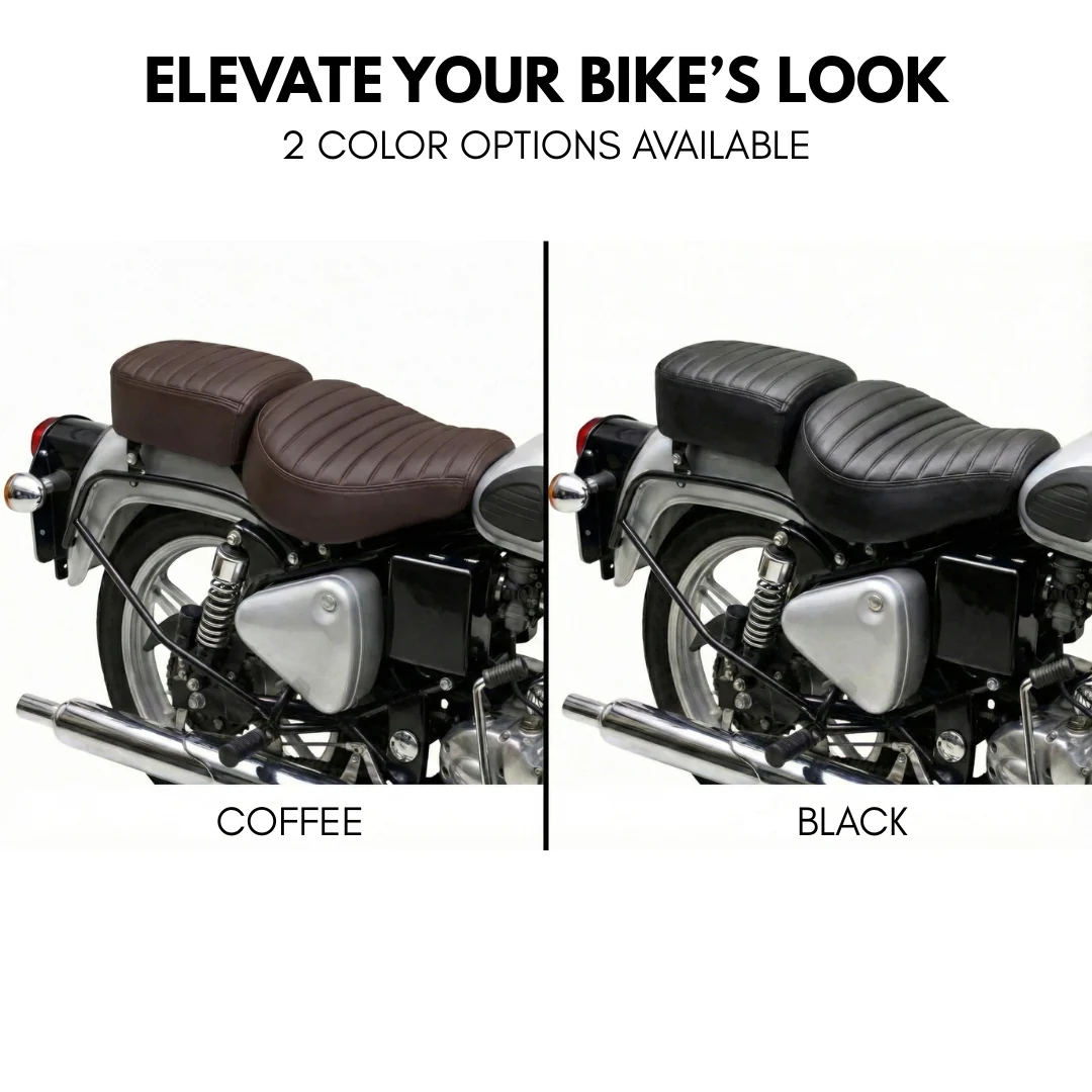 Neodrift Bike Seat Cover for Royal Enfield Classic 350/650 | Anti-Slip & Shock-Absorbing Design | Water-Resistant | Strip Cushioning | Easy Fit | Saka Art Leather - Image 3
