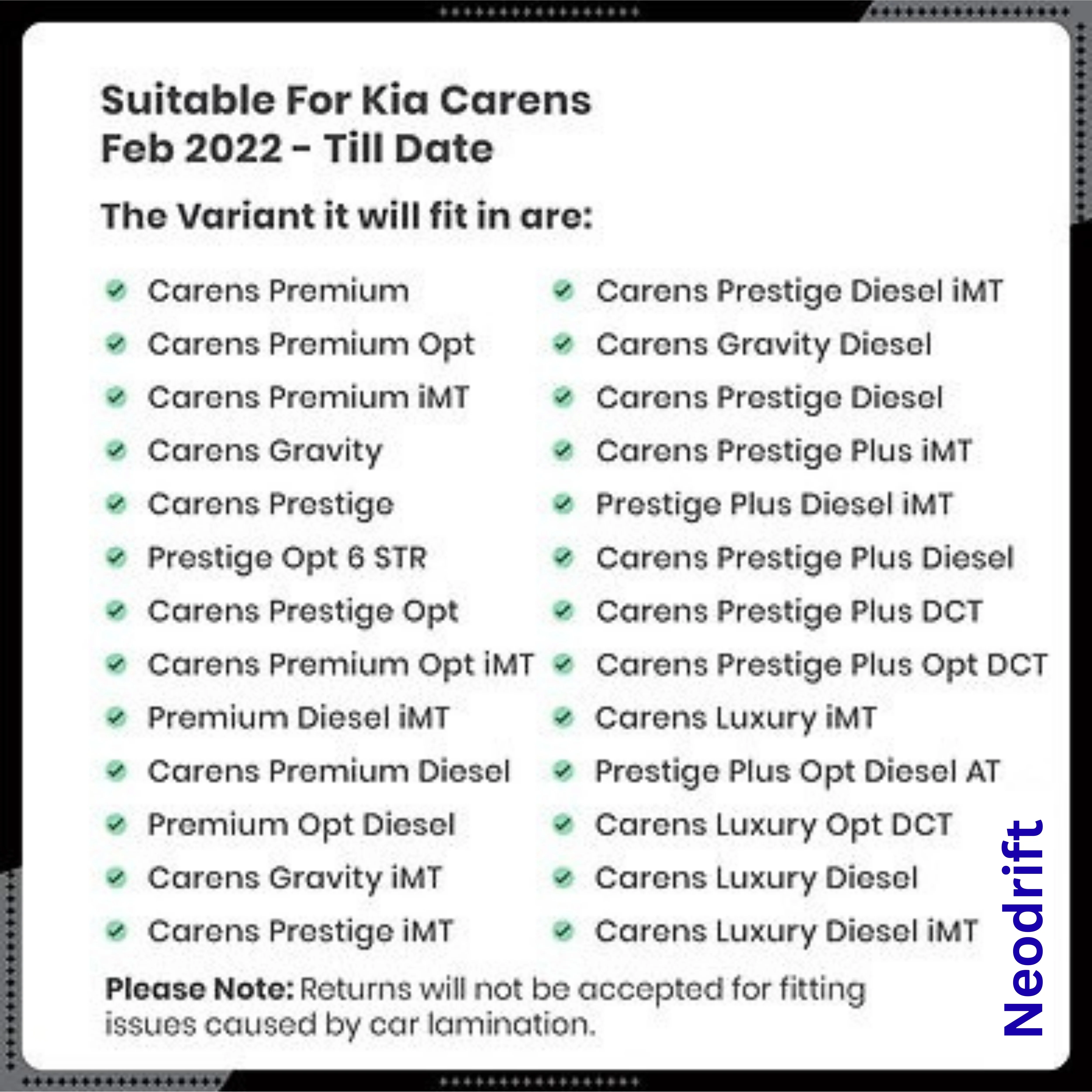 Neodrift - DriftLiner 5D Car Floor Mats for Kia Carens - Regular (Set of 7) - Image 8