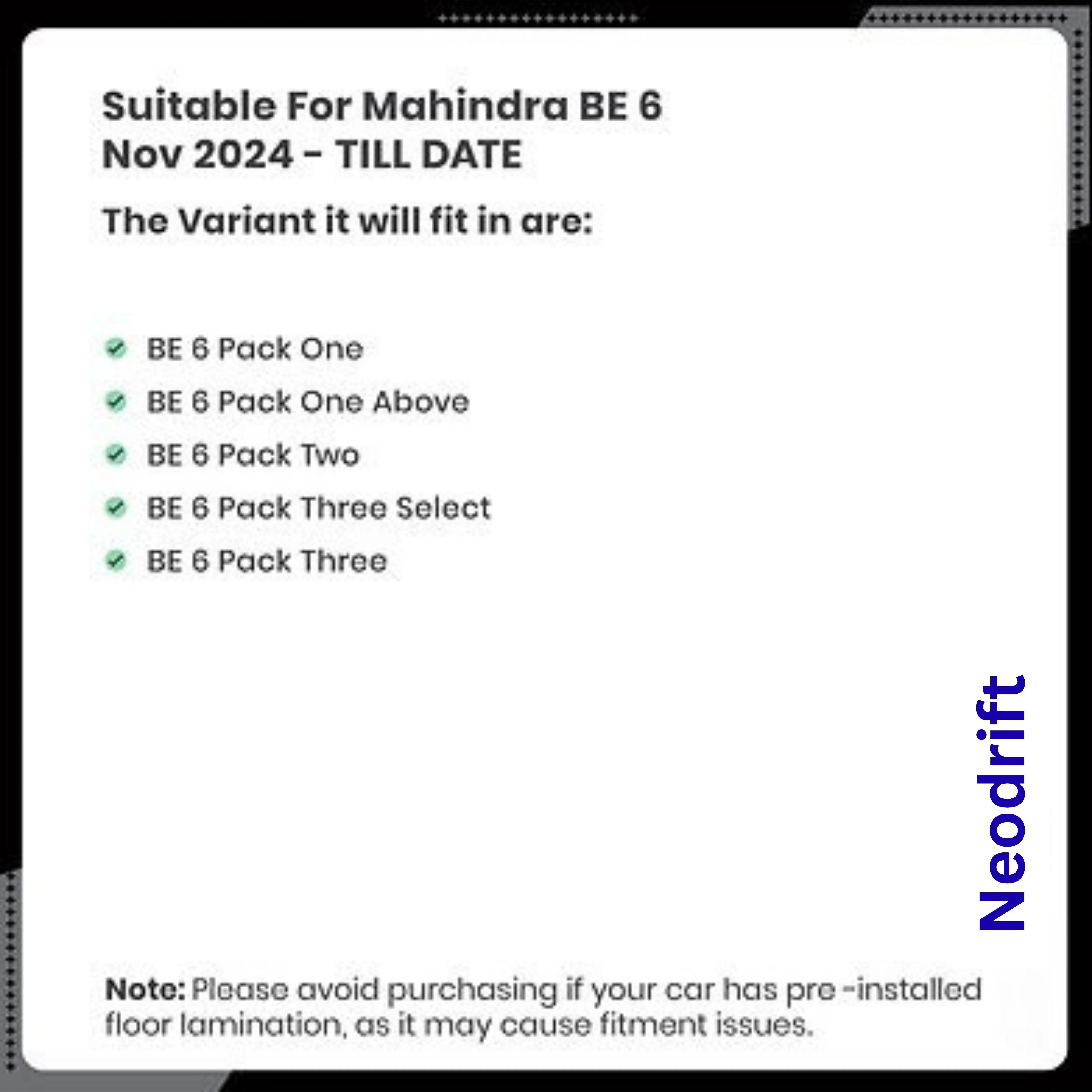 Neodrift - DriftLiner 5D Car Floor Mats for Mahindra BE 6E - Regular (Set of 4) - Image 8
