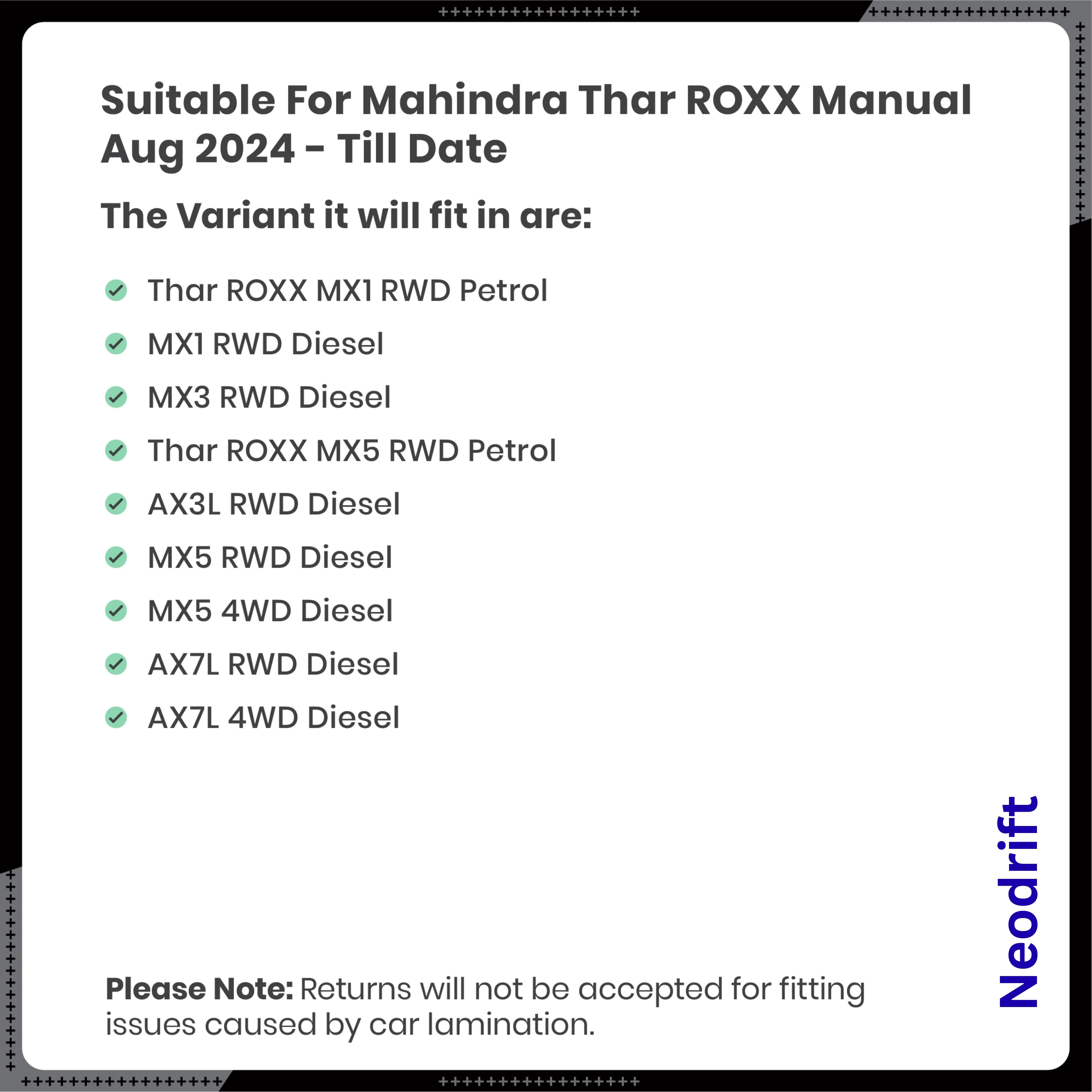 Neodrift - DriftLiner 5D Car Floor Mats for Mahindra Thar | Mahindra Thar Roxx - Regular (Set of 4) - Image 10