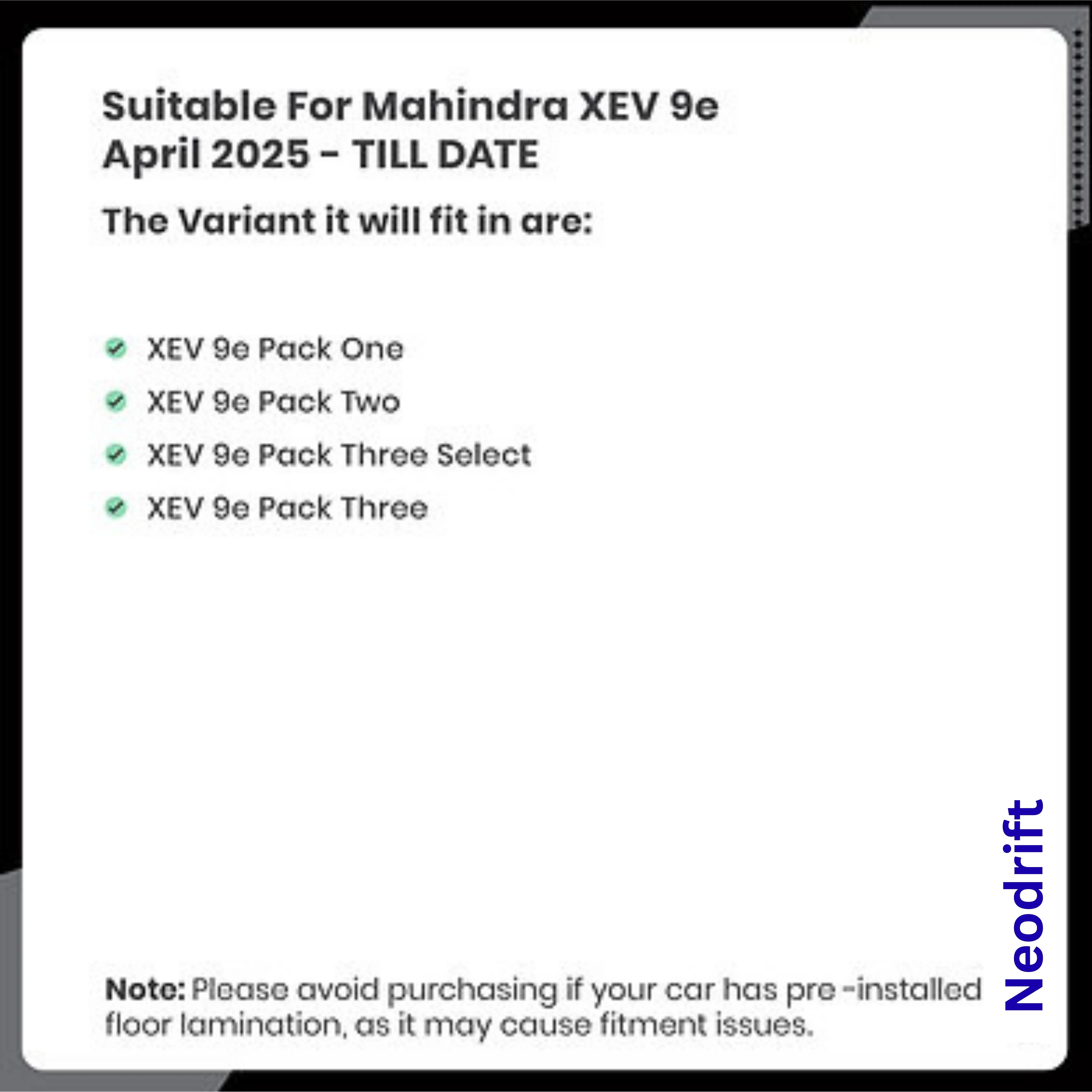 Neodrift - DriftLiner 5D Car Floor Mats For Mahindra XEV 9E - Regular (Set of 4) - Image 8