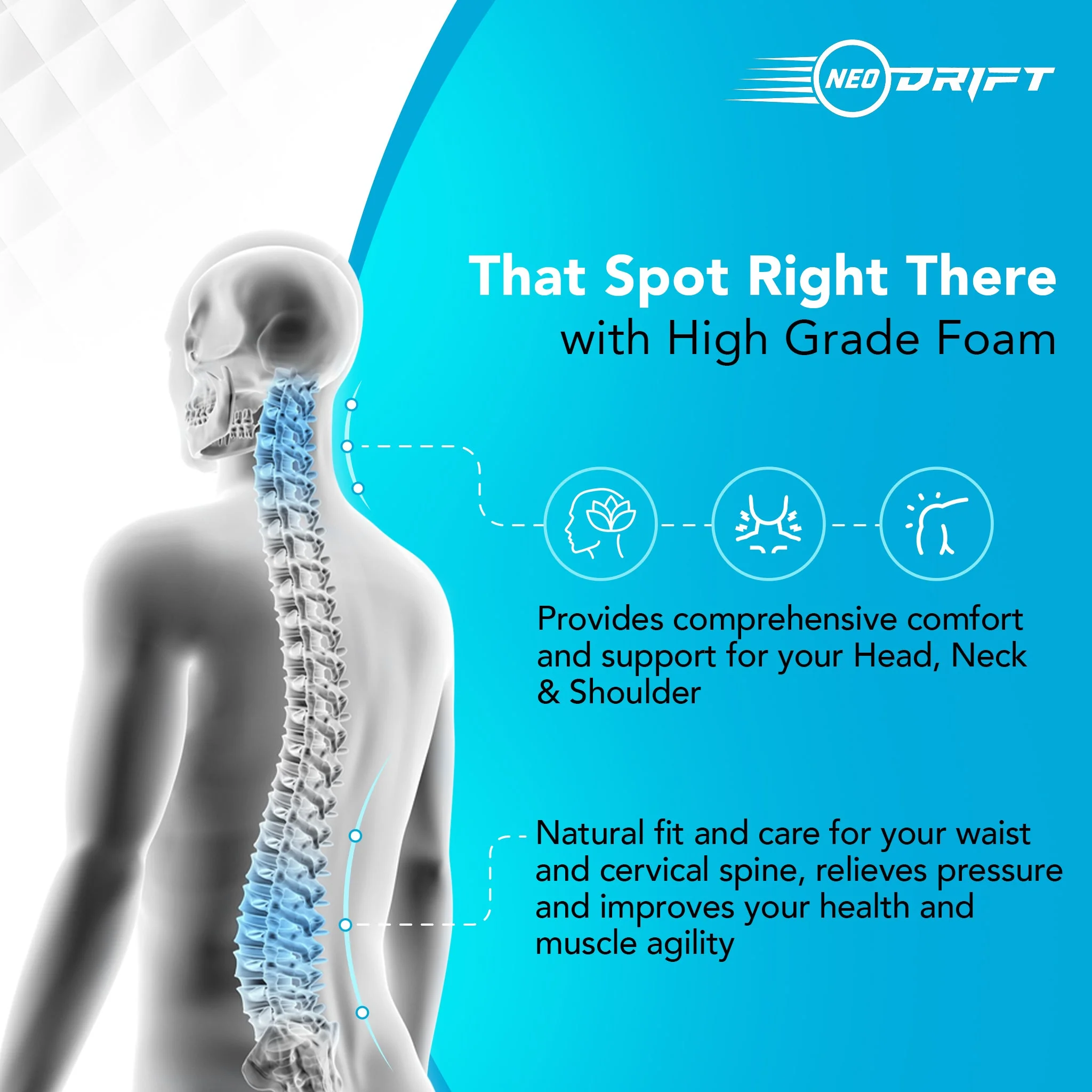 Neodrift COMBOS 'Neo-Kit' for Neck Support & Back Support in Car/Office Seat - Image 11