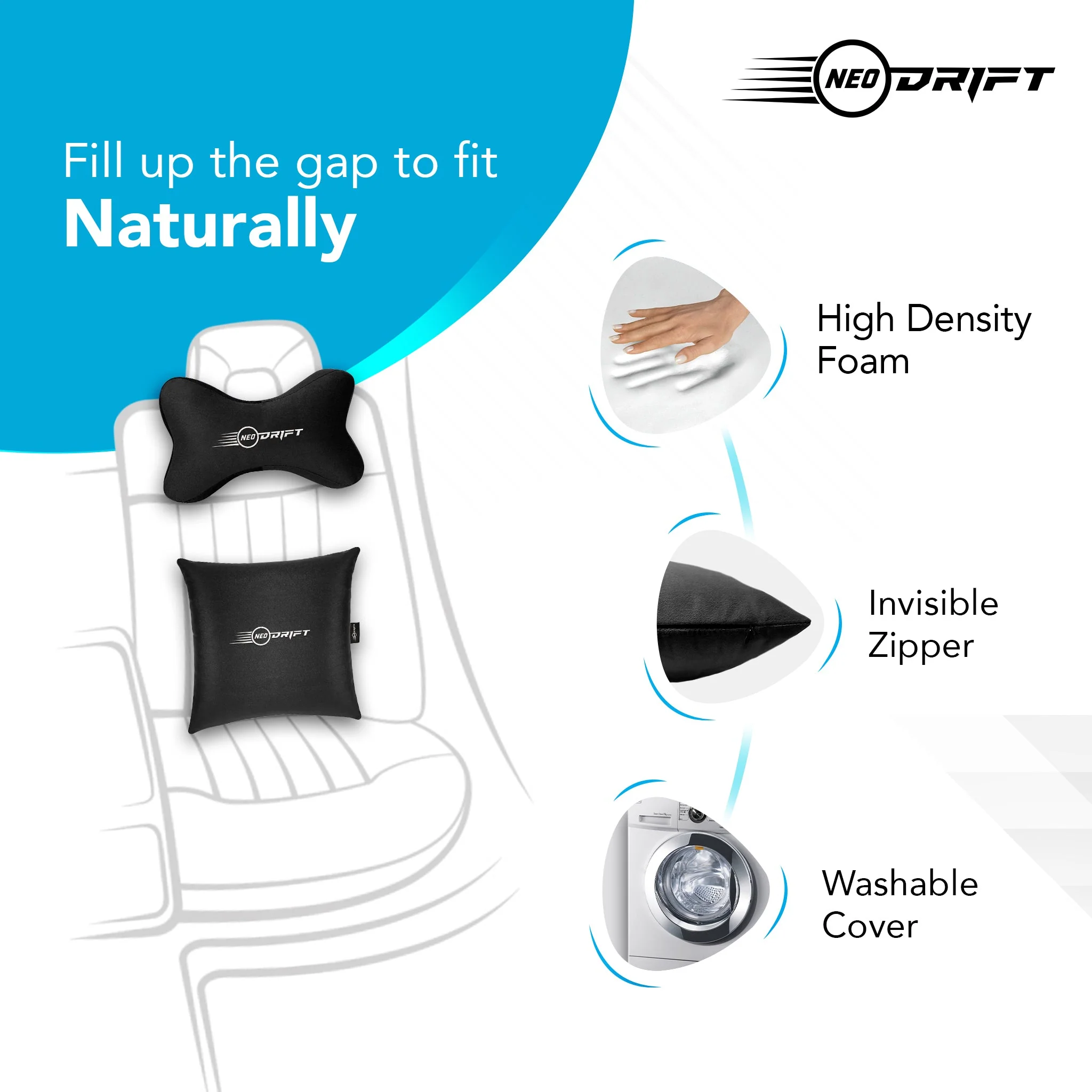 Neodrift COMBOS 'Neo-Kit' for Neck Support & Back Support in Car/Office Seat - Image 17