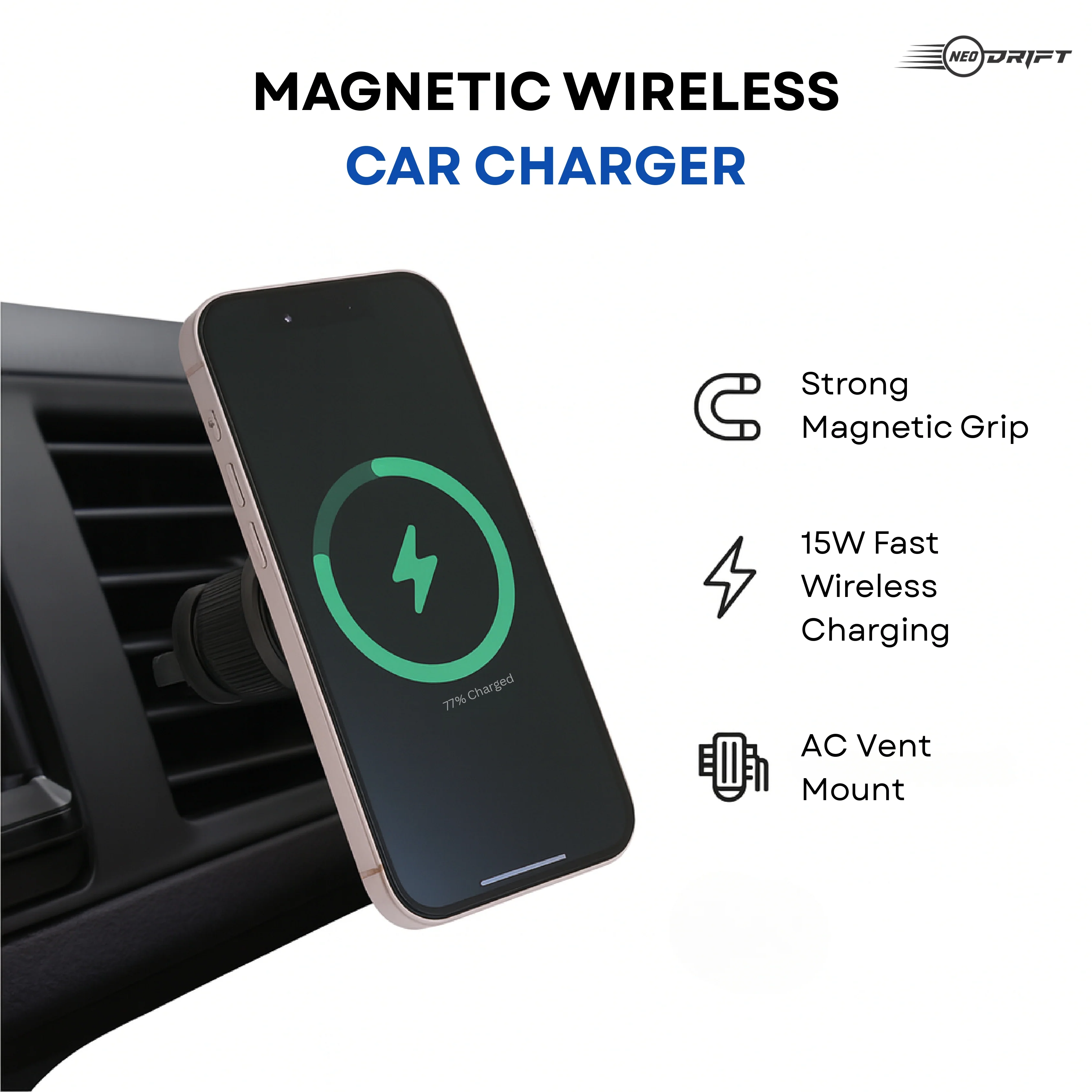 Neodrift 'NeoSnap' Wireless Qi Charger & Magnetic Phone Holder for Car AC Vent - Image 9