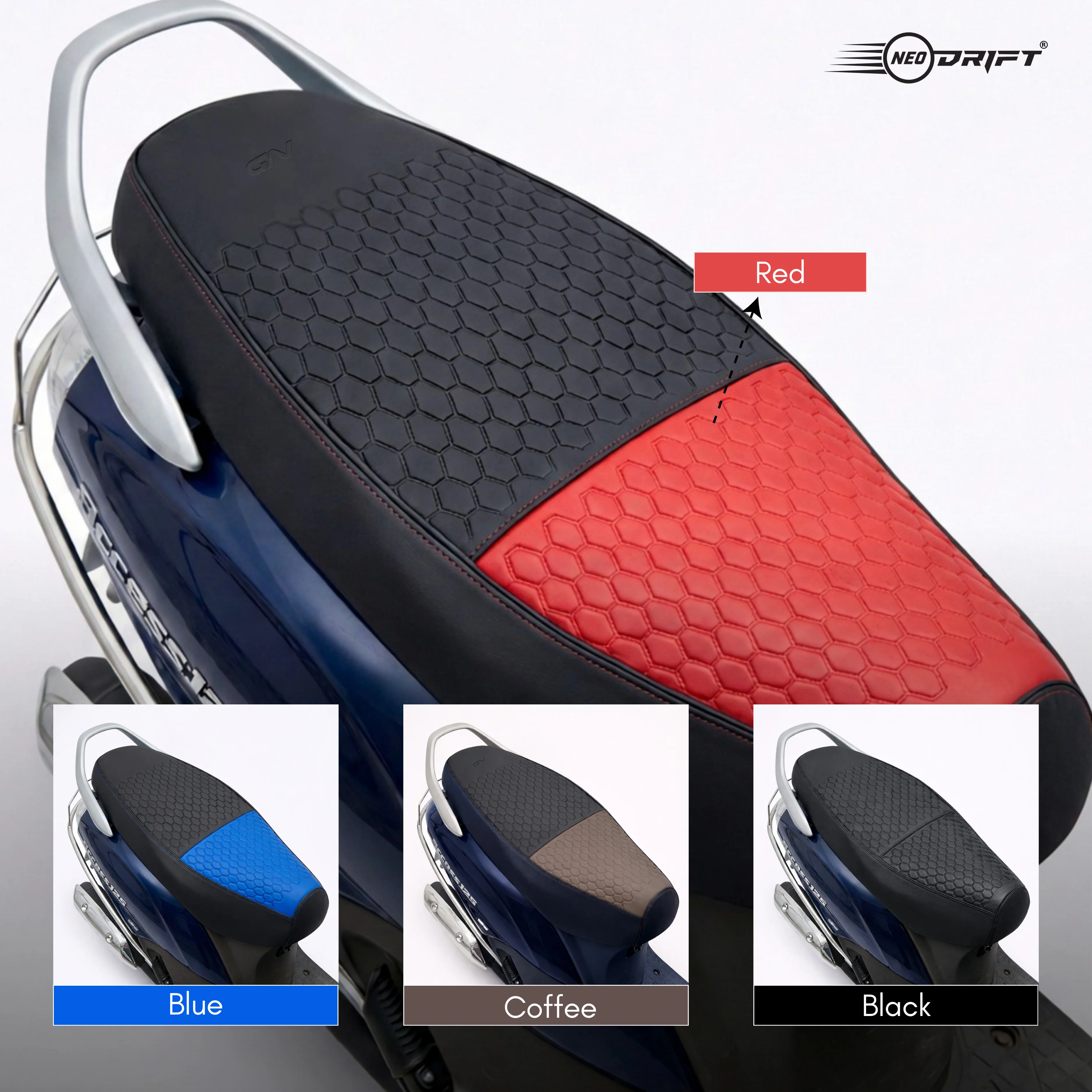 Neodrift Premium Scooty Seat Cover - Hero Pleasure Plus | Easy Fit | Nappa Art Leather - Image 4