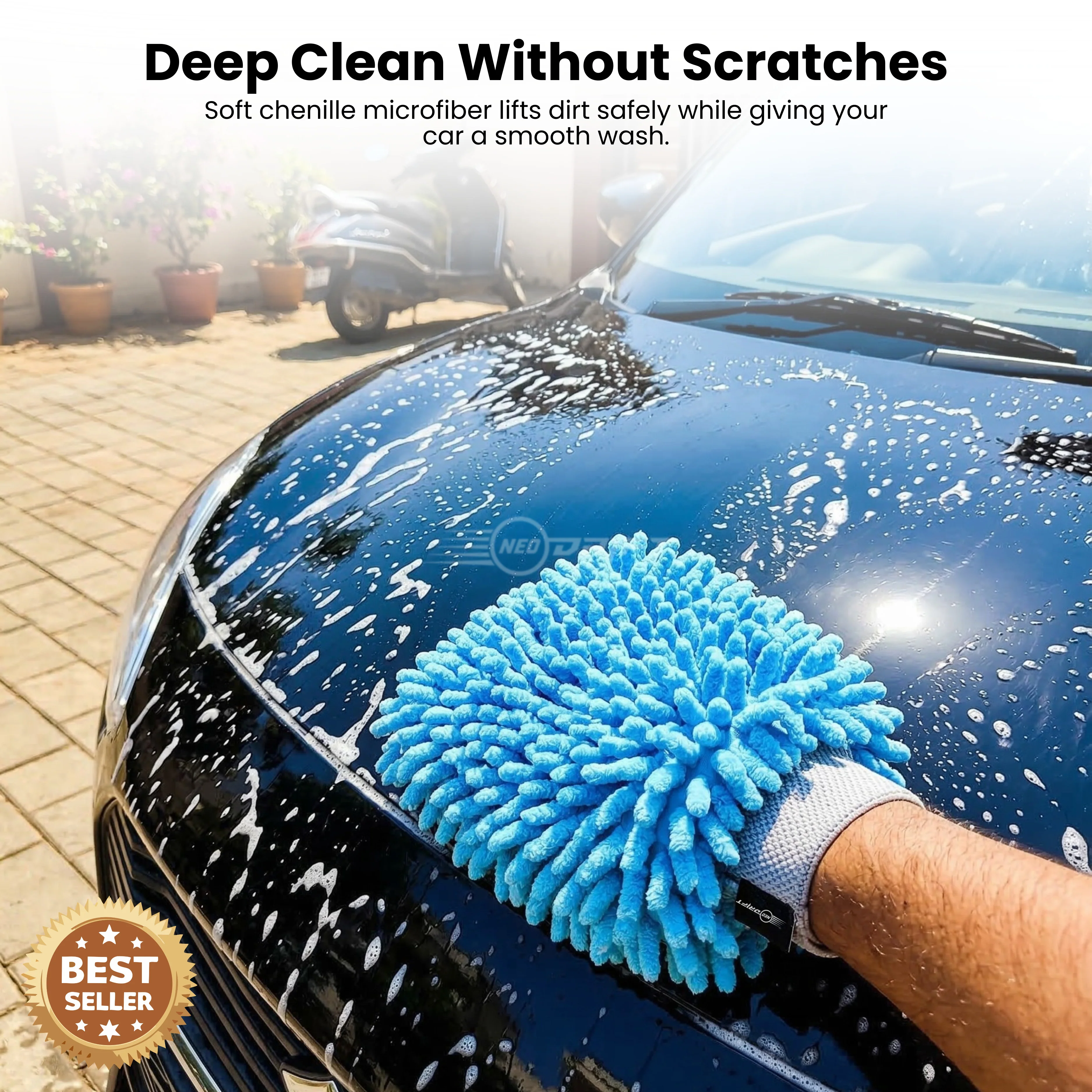Neodrift 'Shine-Kit' Microfiber Car Wash Mitt & Cloth Combo | 1800 GSM Wash Mitt + 800 GSM Cloth 40x60 cm | Scratch-Free, Super Absorbent, Lint-Free Car Detailing Kit for Car, Bike - Image 11