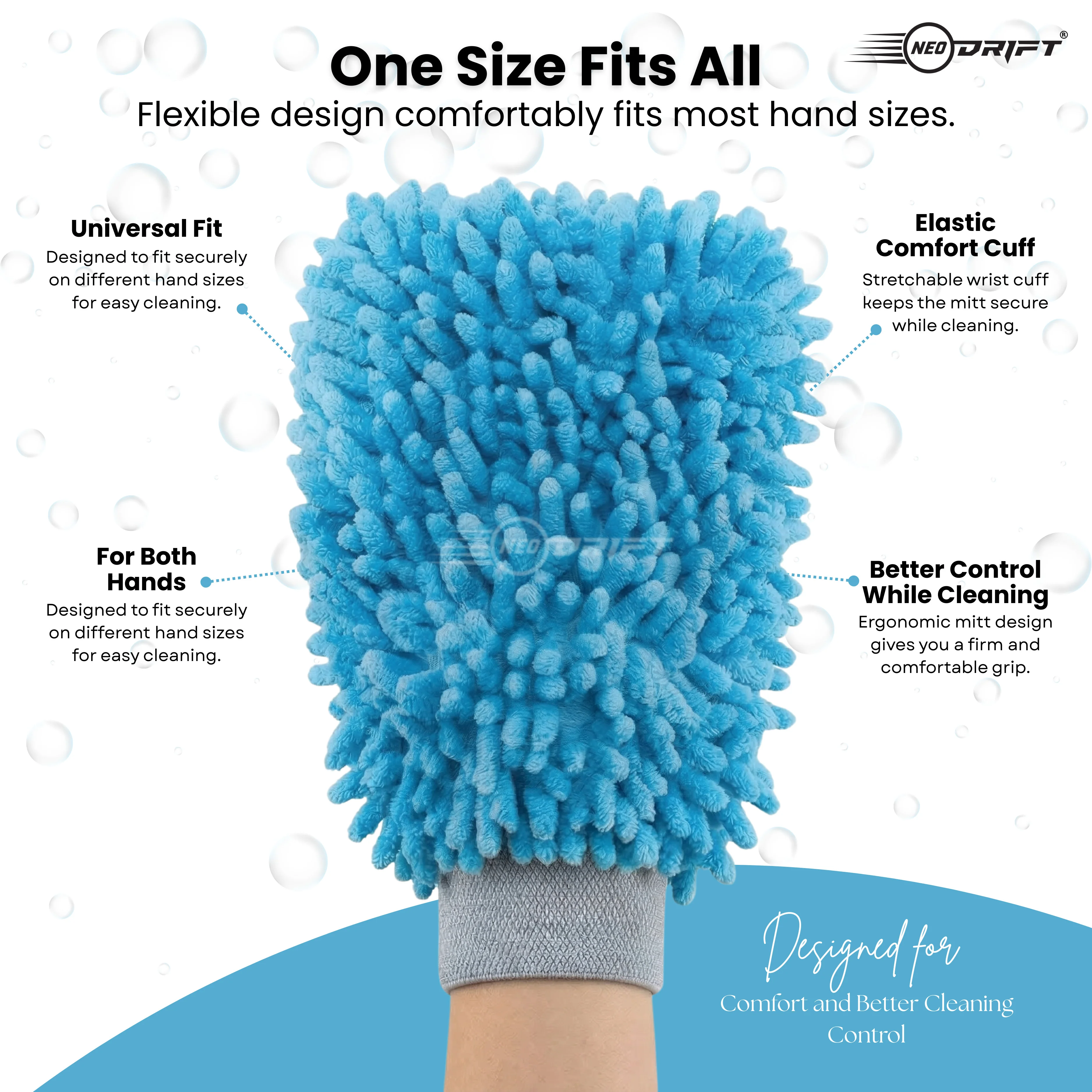 Neodrift 'Shine-Kit' Microfiber Car Wash Mitt & Cloth Combo | 1800 GSM Wash Mitt + 800 GSM Cloth 40x60 cm | Scratch-Free, Super Absorbent, Lint-Free Car Detailing Kit for Car, Bike - Image 5