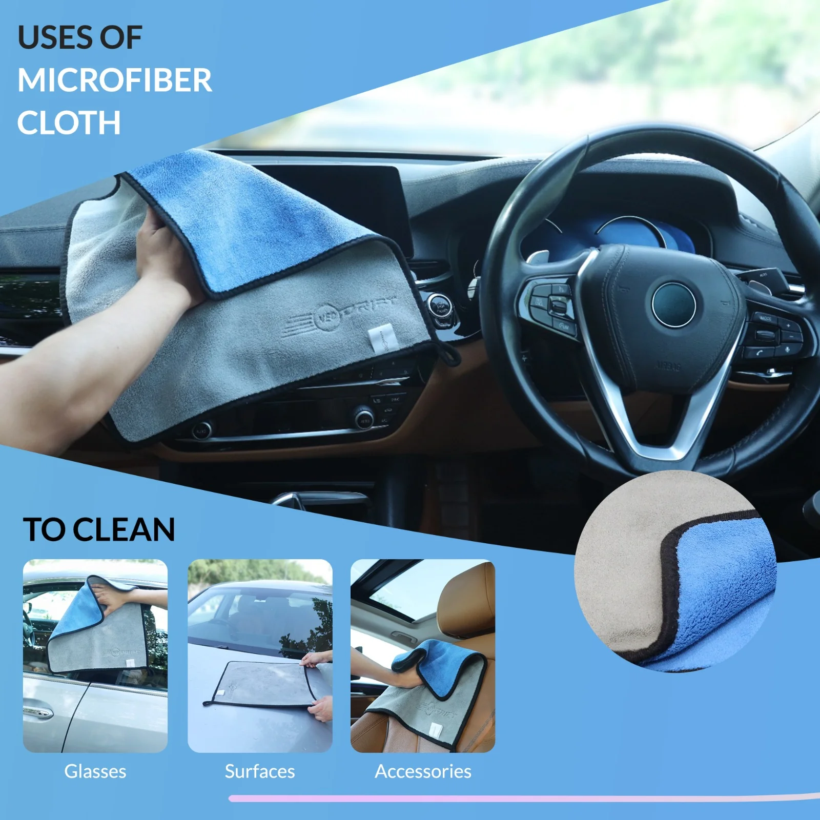 Neodrift 'Shine-Kit' Microfiber Car Wash Mitt & Cloth Combo | 1800 GSM Wash Mitt + 800 GSM Cloth 40x60 cm | Scratch-Free, Super Absorbent, Lint-Free Car Detailing Kit for Car, Bike - Image 7